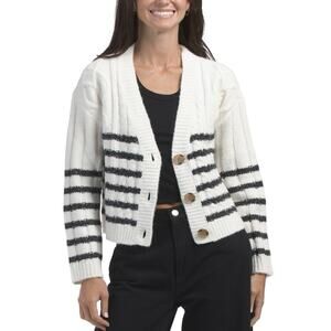 Lucky Brand Women's Striped Cable Knit Cardigan Sweater Size L NWT $99
